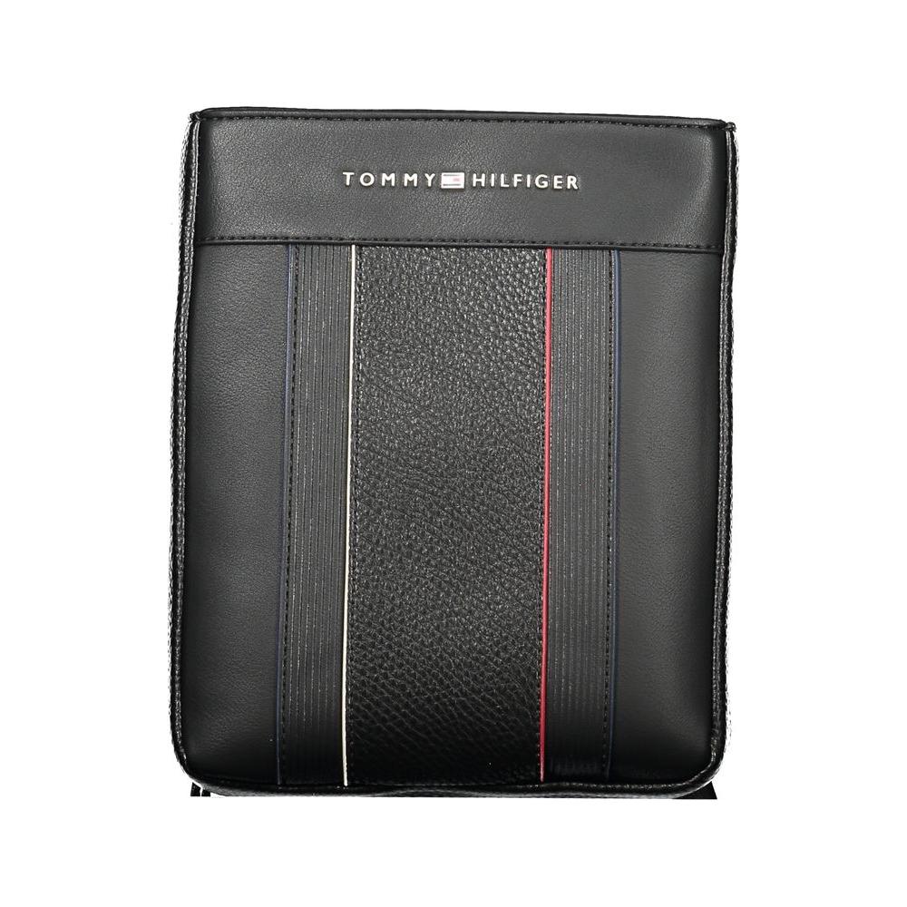 Tommy Hilfiger black polyethylene men's shoulder bag with sleek design and adjustable strap.