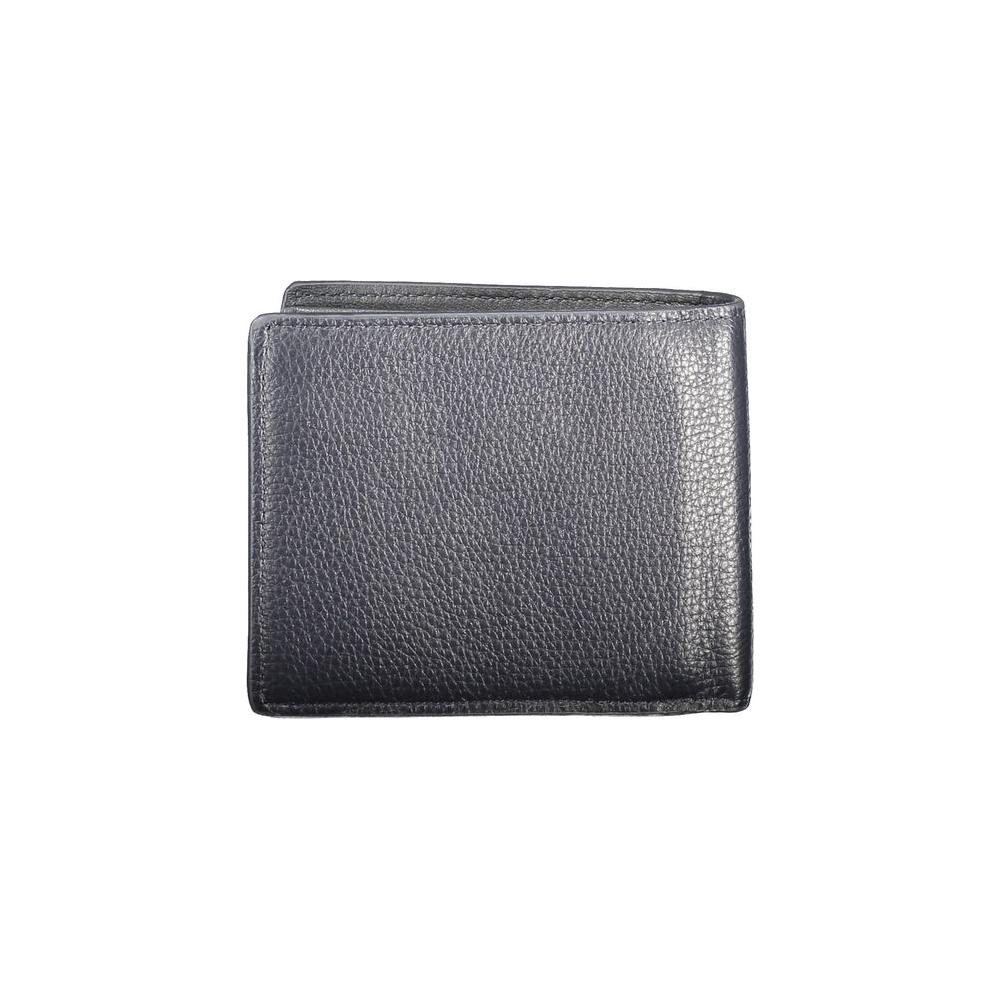 Tommy Hilfiger blue leather men's wallet, featuring a sleek design with multiple compartments and card slots for practicality.