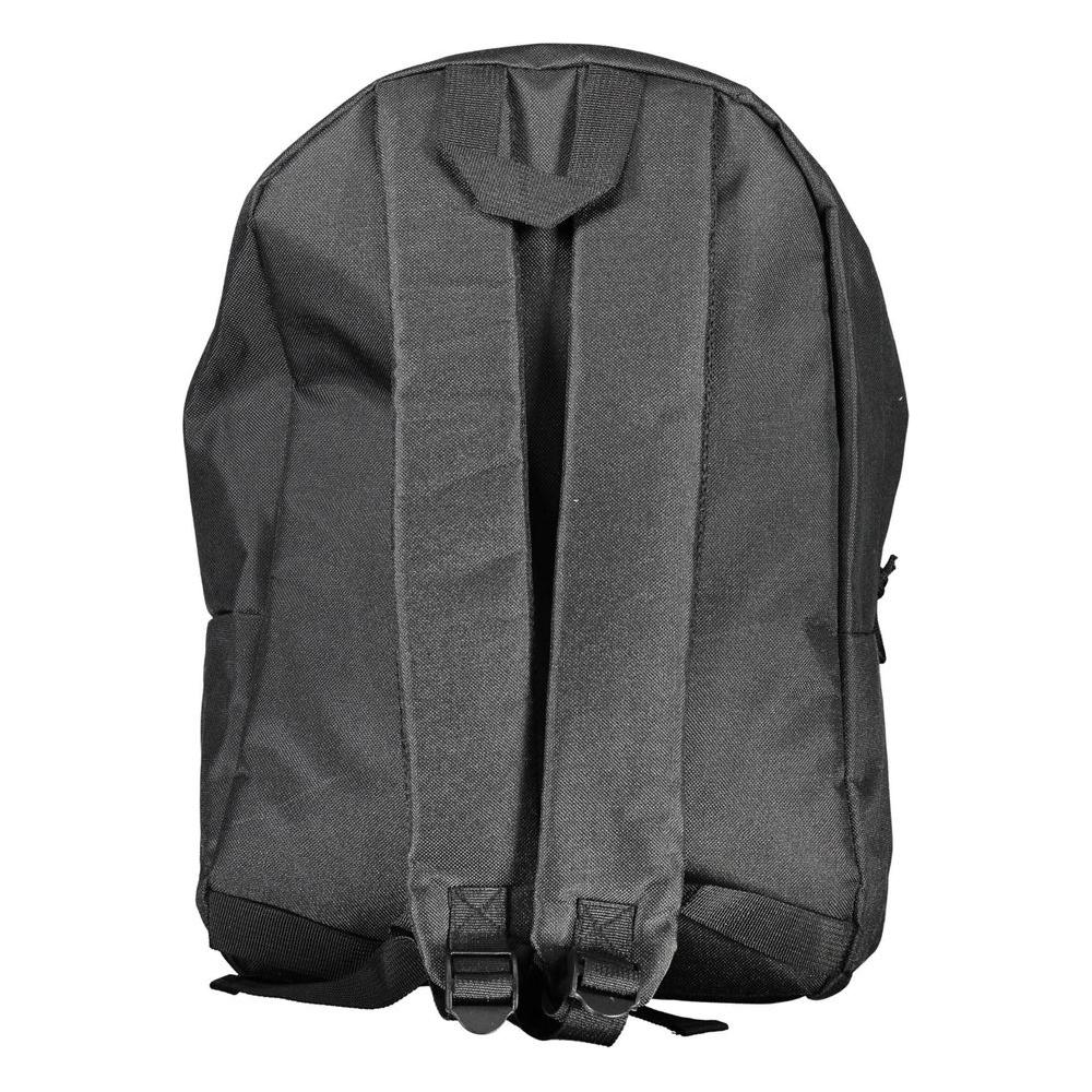 Norway 1963 black polyester backpack with adjustable shoulder straps, external pocket, and zip closure