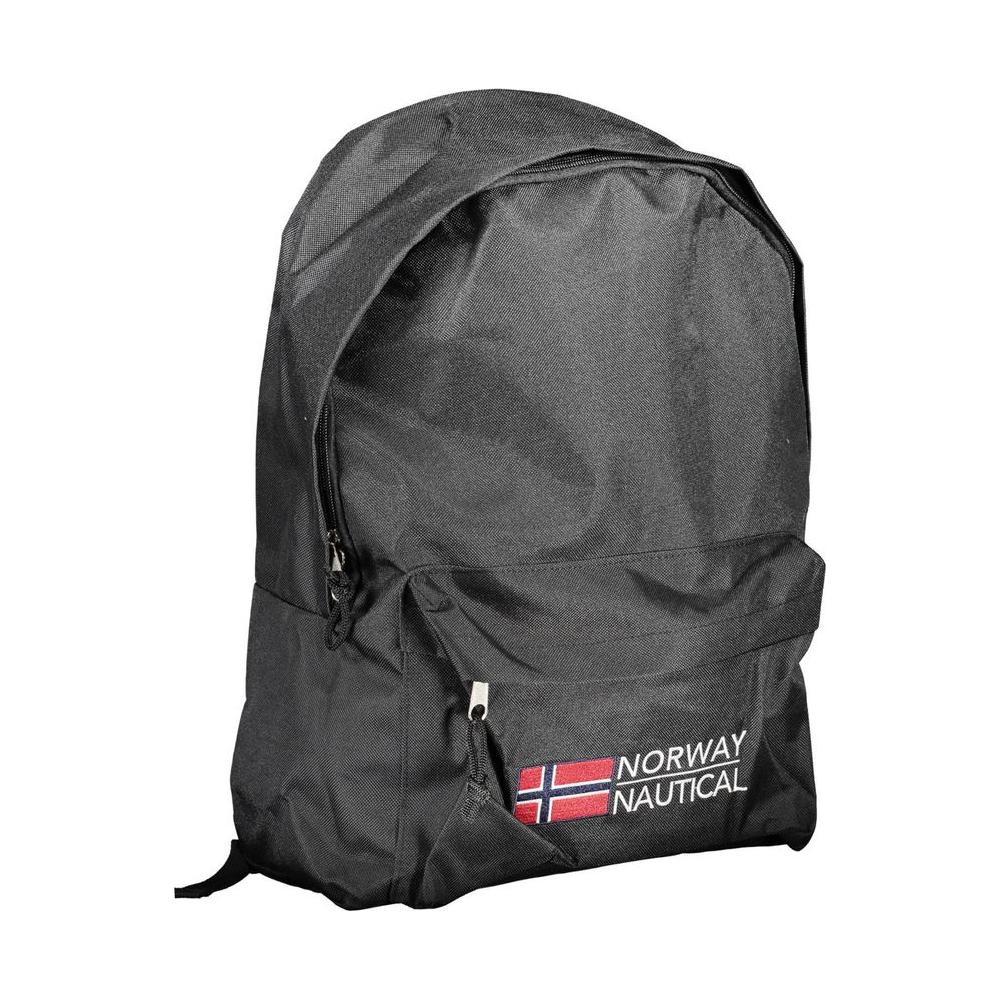 Norway 1963 black polyester backpack with logo, one handle, adjustable shoulder straps, external pocket, and zip closure.