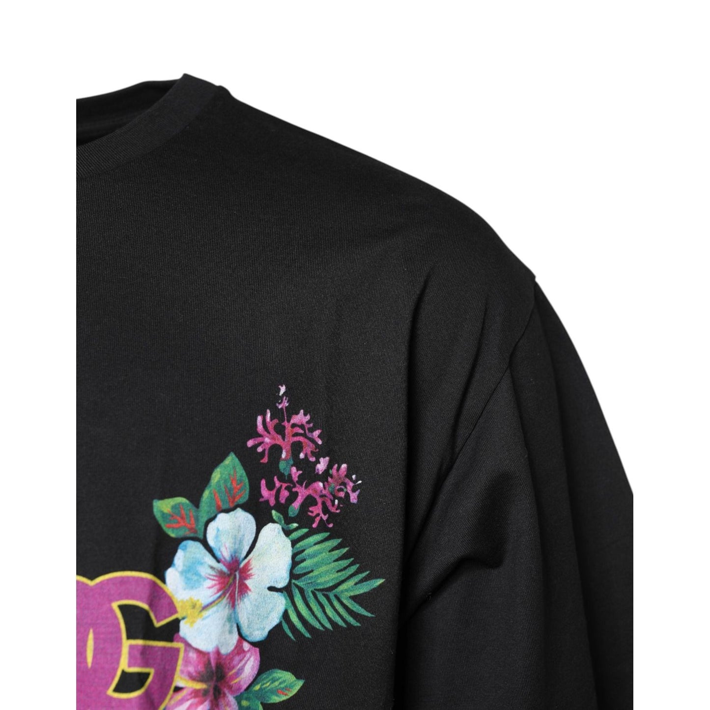 Dolce & Gabbana Black Cotton DG Floral Print Crewneck T-shirt