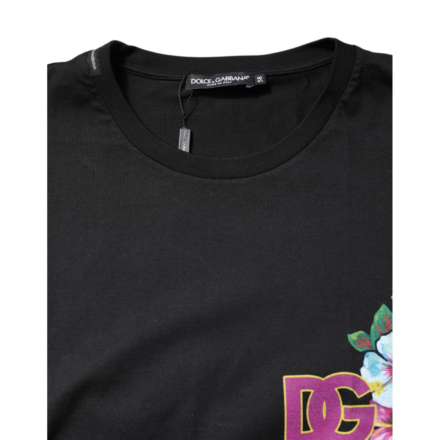 Dolce & Gabbana Black Cotton DG Floral Print Crewneck T-shirt