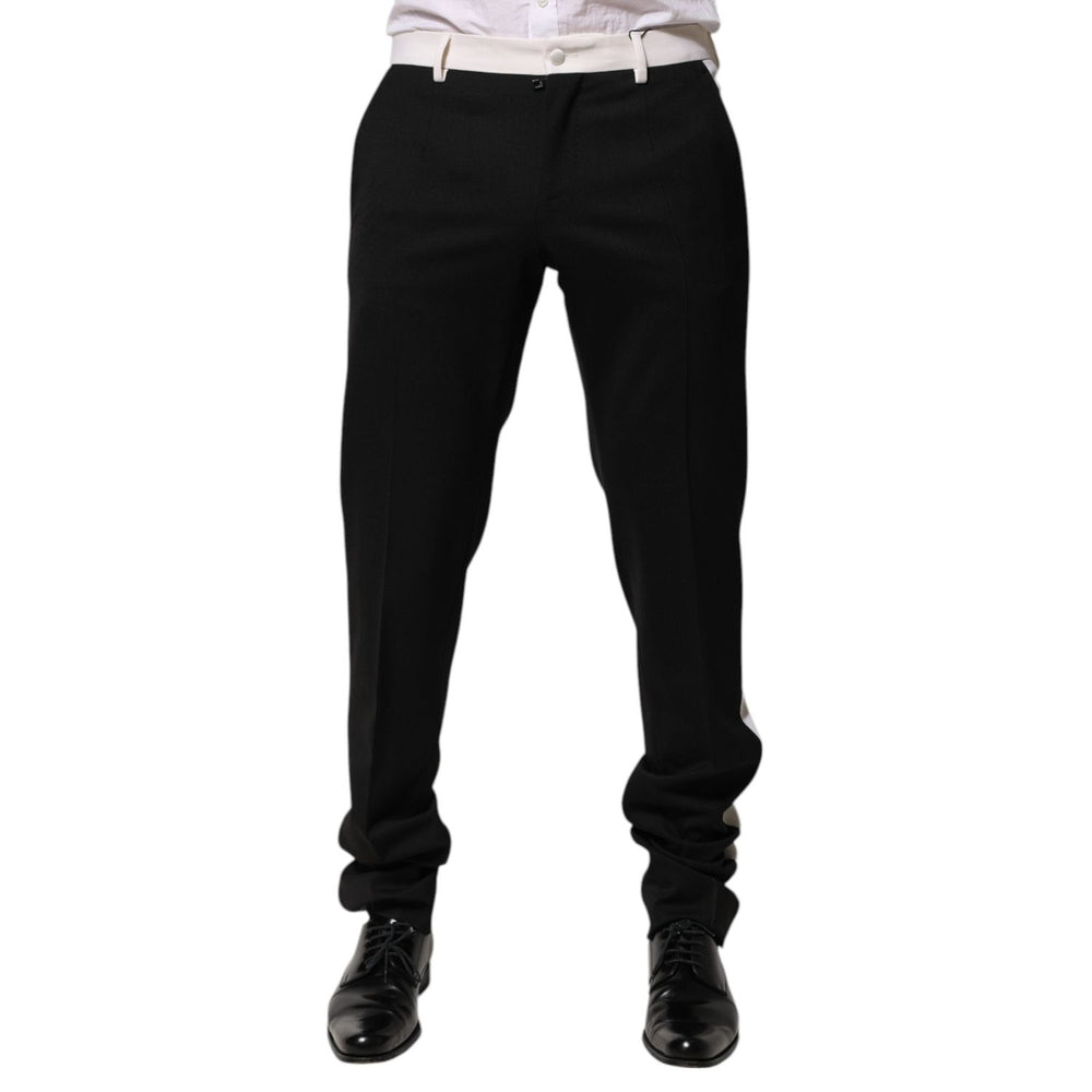 Dolce & Gabbana Black White Stripe Wool Men Trouser Pants PAN76613-48
