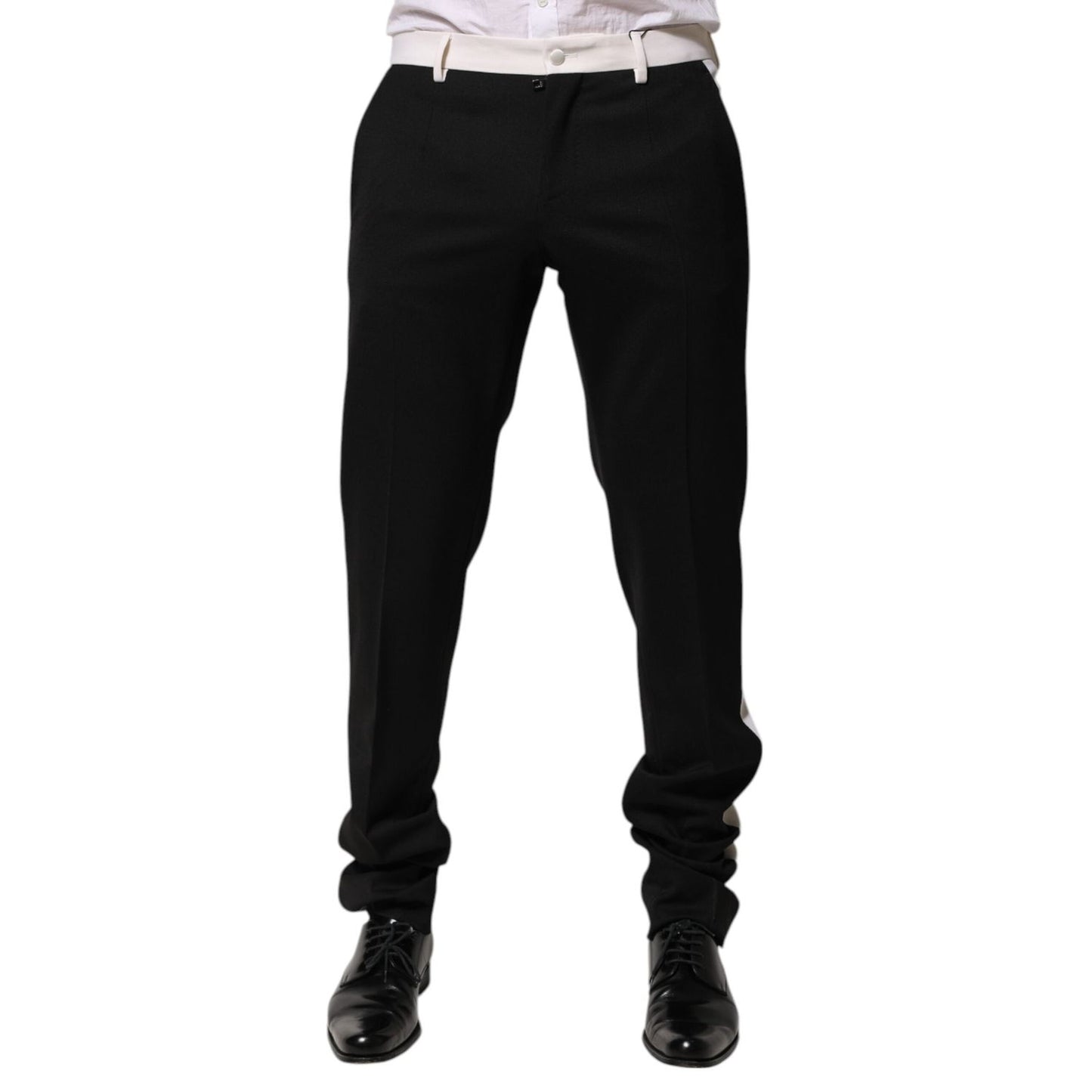 Dolce & Gabbana Black White Stripe Wool Men Trouser Pants PAN76613-48