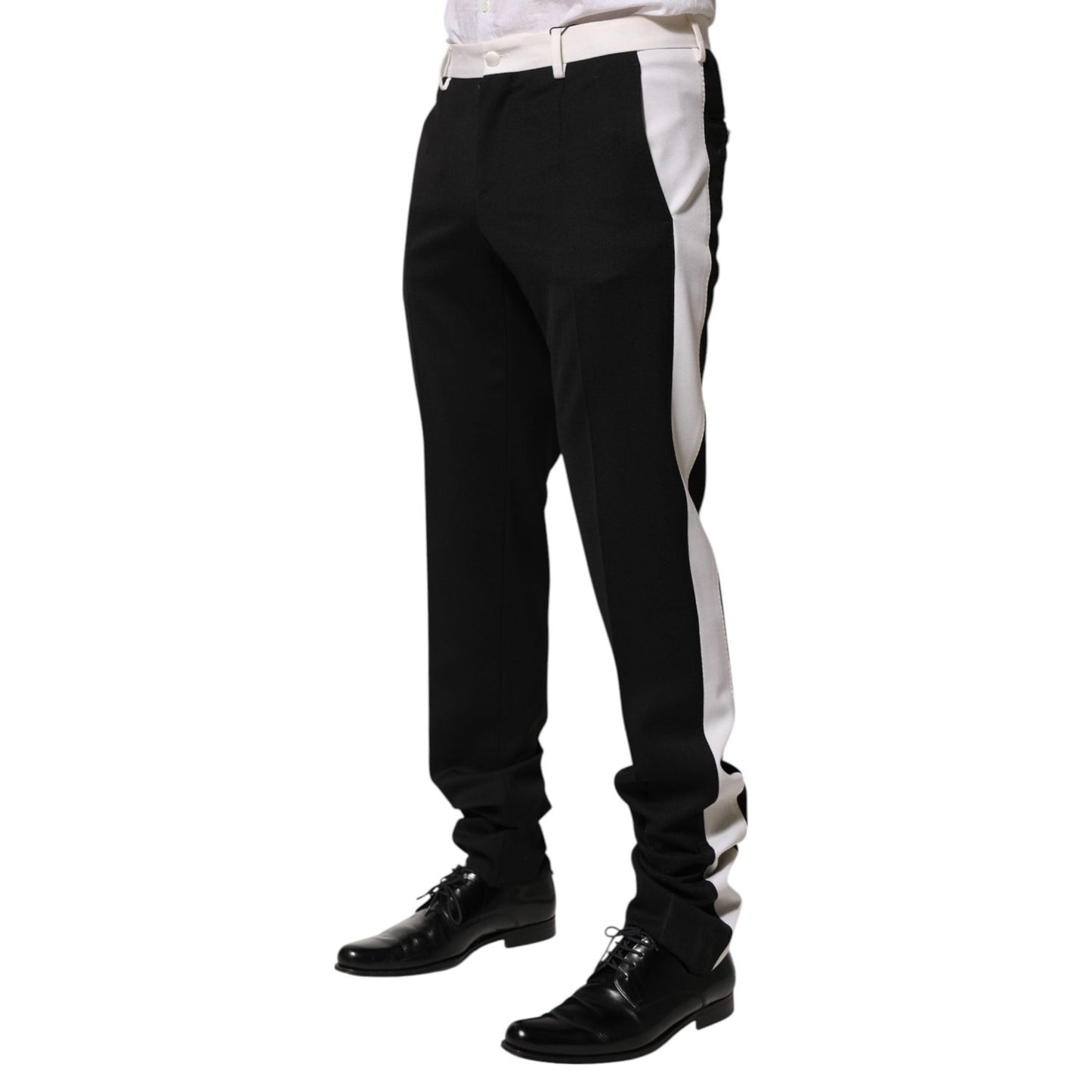 Dolce & Gabbana Black White Stripe Wool Men Trouser Pants PAN76613-48