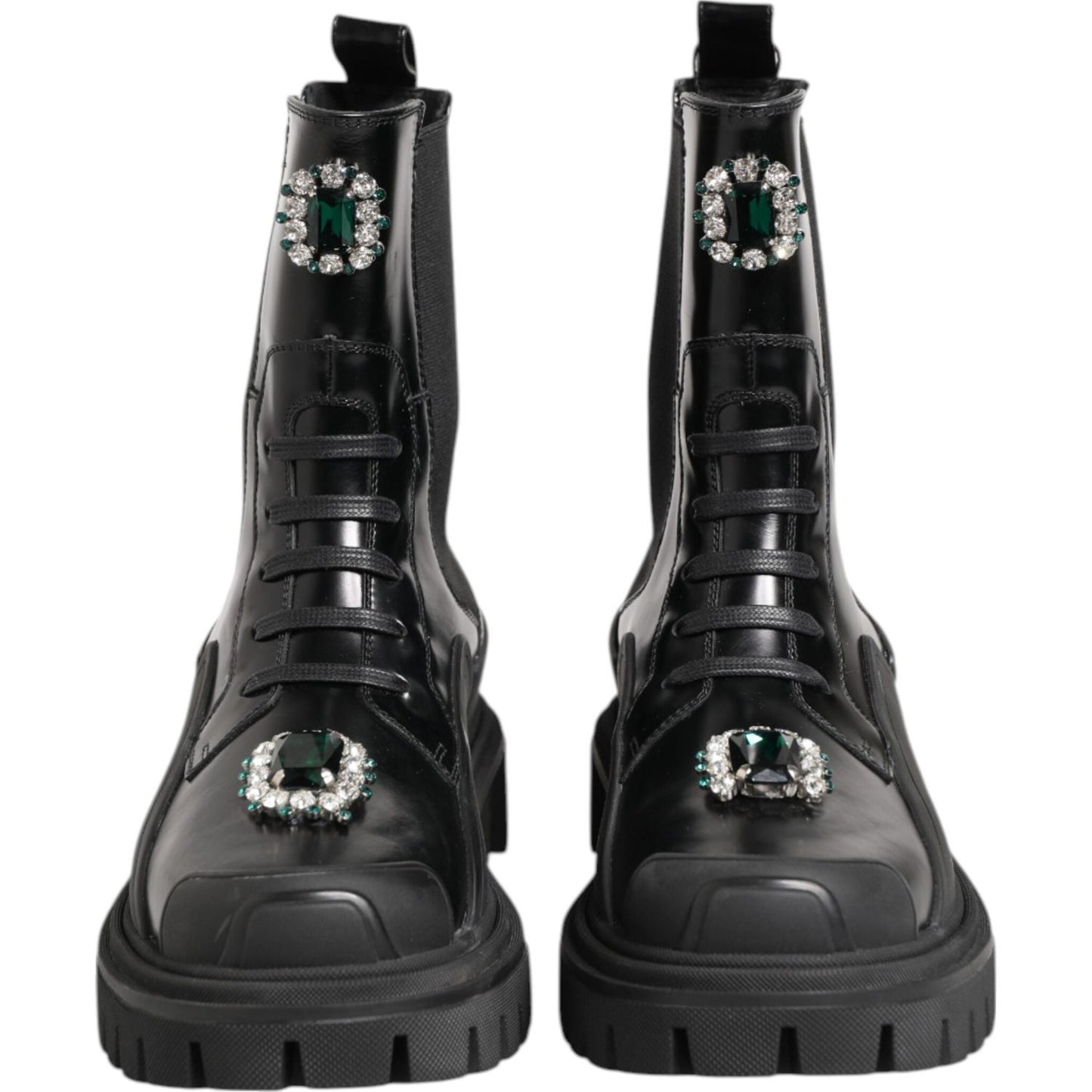 Dolce & Gabbana Black Crystal Embellished Combat Boots Shoes LA12858-39