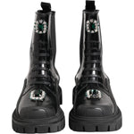 Dolce & Gabbana Black Crystal Embellished Combat Boots Shoes LA12858-39