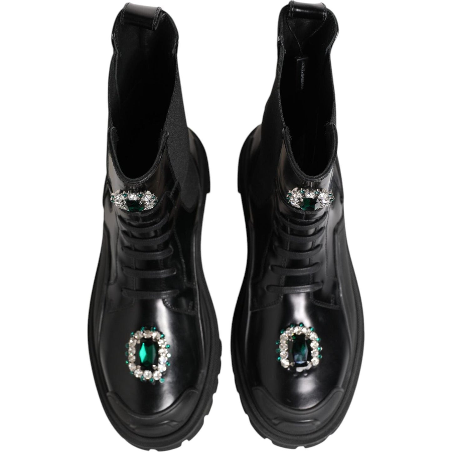 Dolce & Gabbana Black Crystal Embellished Combat Boots Shoes LA12858-39
