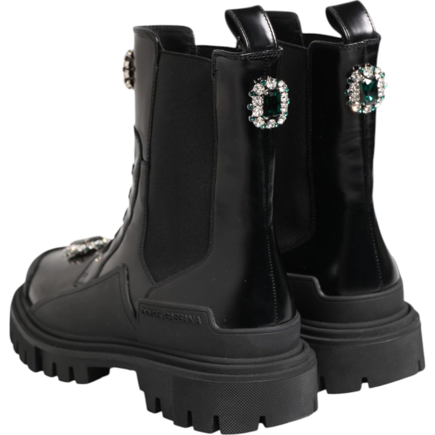 Dolce & Gabbana Black Crystal Embellished Combat Boots Shoes LA12858-39