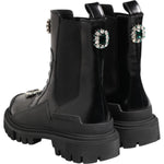 Dolce & Gabbana Black Crystal Embellished Combat Boots Shoes LA12858-39