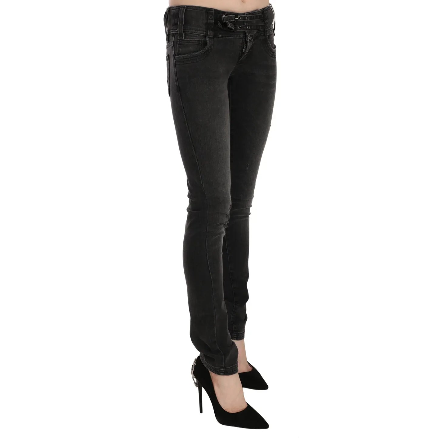 John Galliano Black Washed Low Waist Slim Fit Skinny Denim Pants Jeans John Galliano