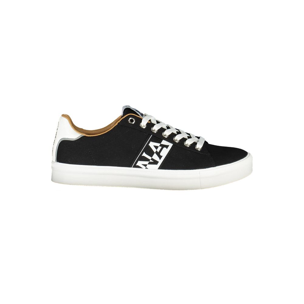 Napapijri black polyester men's sneaker with contrasting details and logo on side, showcasing a sleek and stylish design.