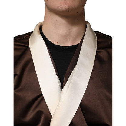 Dolce & Gabbana Brown Cream Lounge Belted Bathrobe Jacket