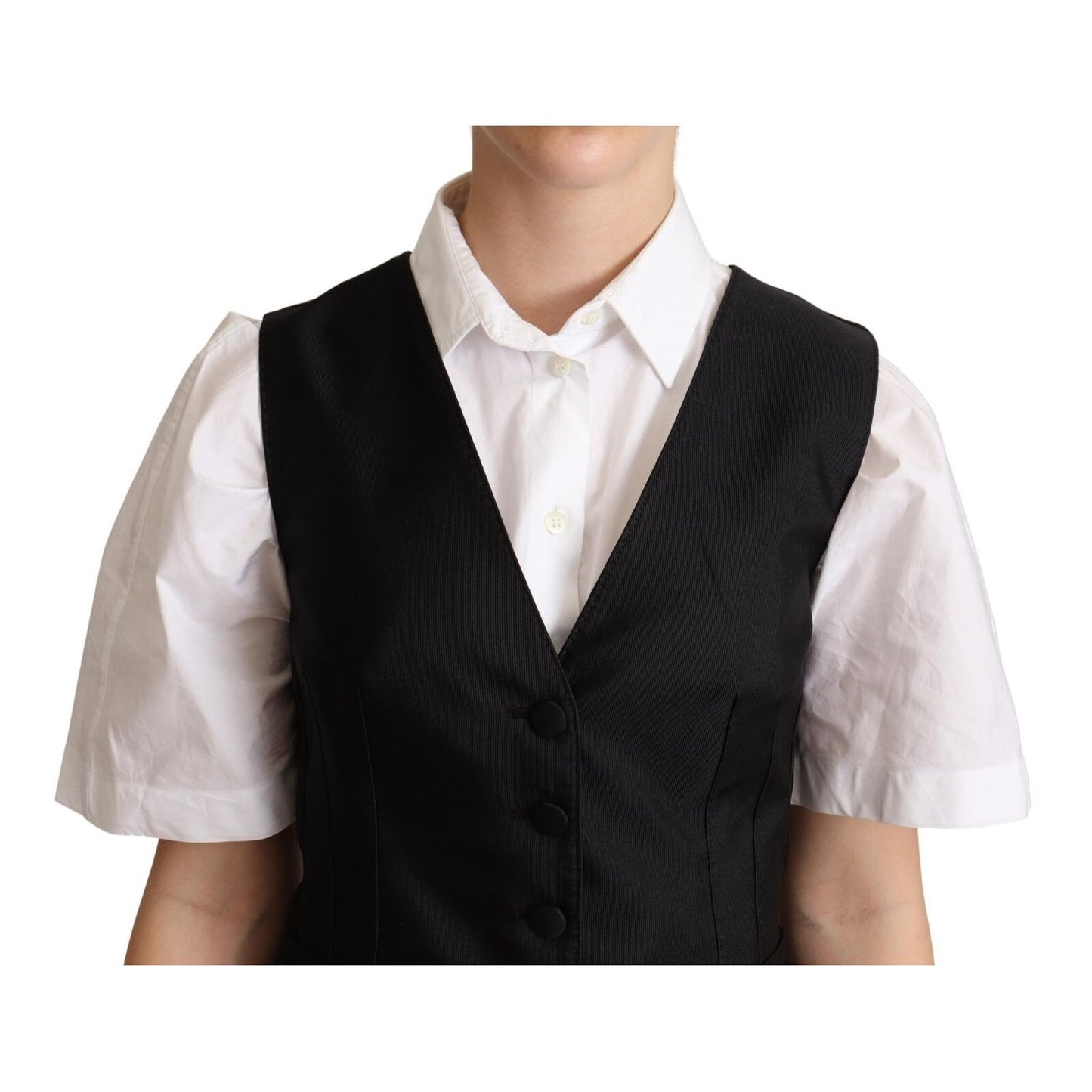 Dolce & Gabbana Solid Black Silk Sleeveless Waistcoat Vest Top