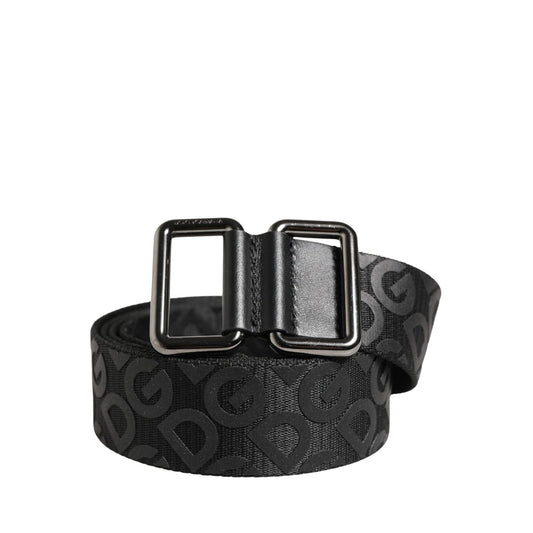 Dolce & Gabbana Black Logo Monogram Silver Metal Buckle Belt
