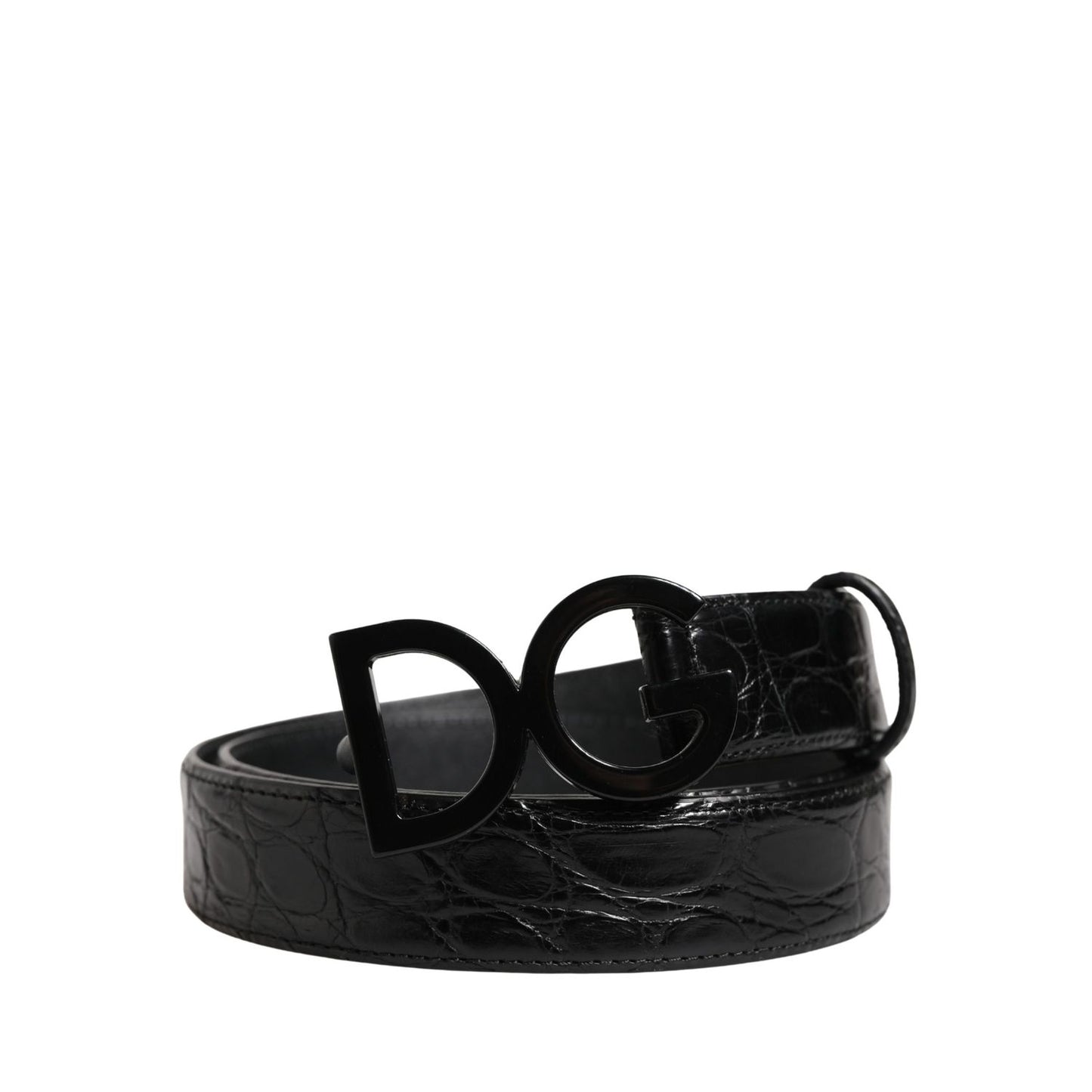 Dolce & Gabbana Men Black Exotic Leather Logo Buckle Belt