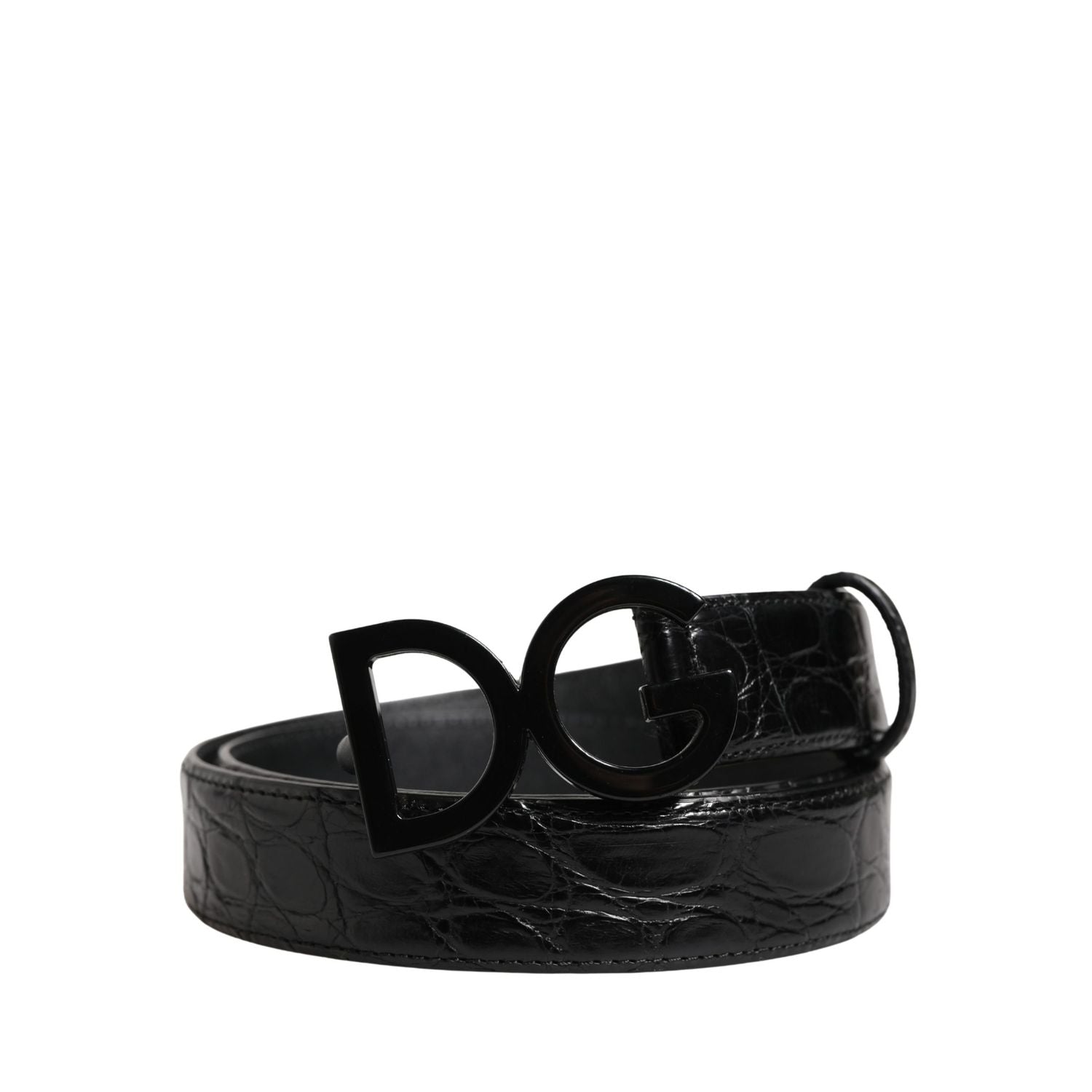 Dolce & Gabbana Men Black Exotic Leather Logo Buckle Belt