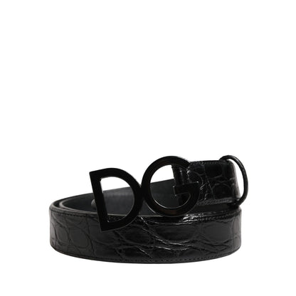 Dolce & Gabbana Men Black Exotic Leather Logo Buckle Belt
