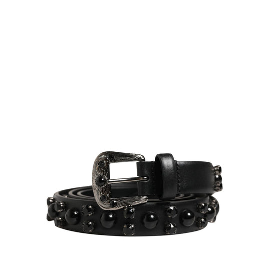 Dolce & Gabbana Men Black Calf Embellished Metal Buckle Belt