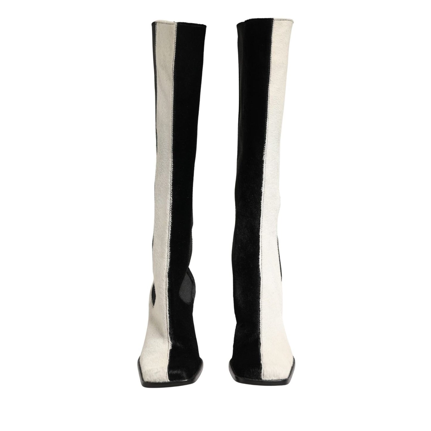 Dolce & Gabbana White Black Leather Knee High Boots Shoes