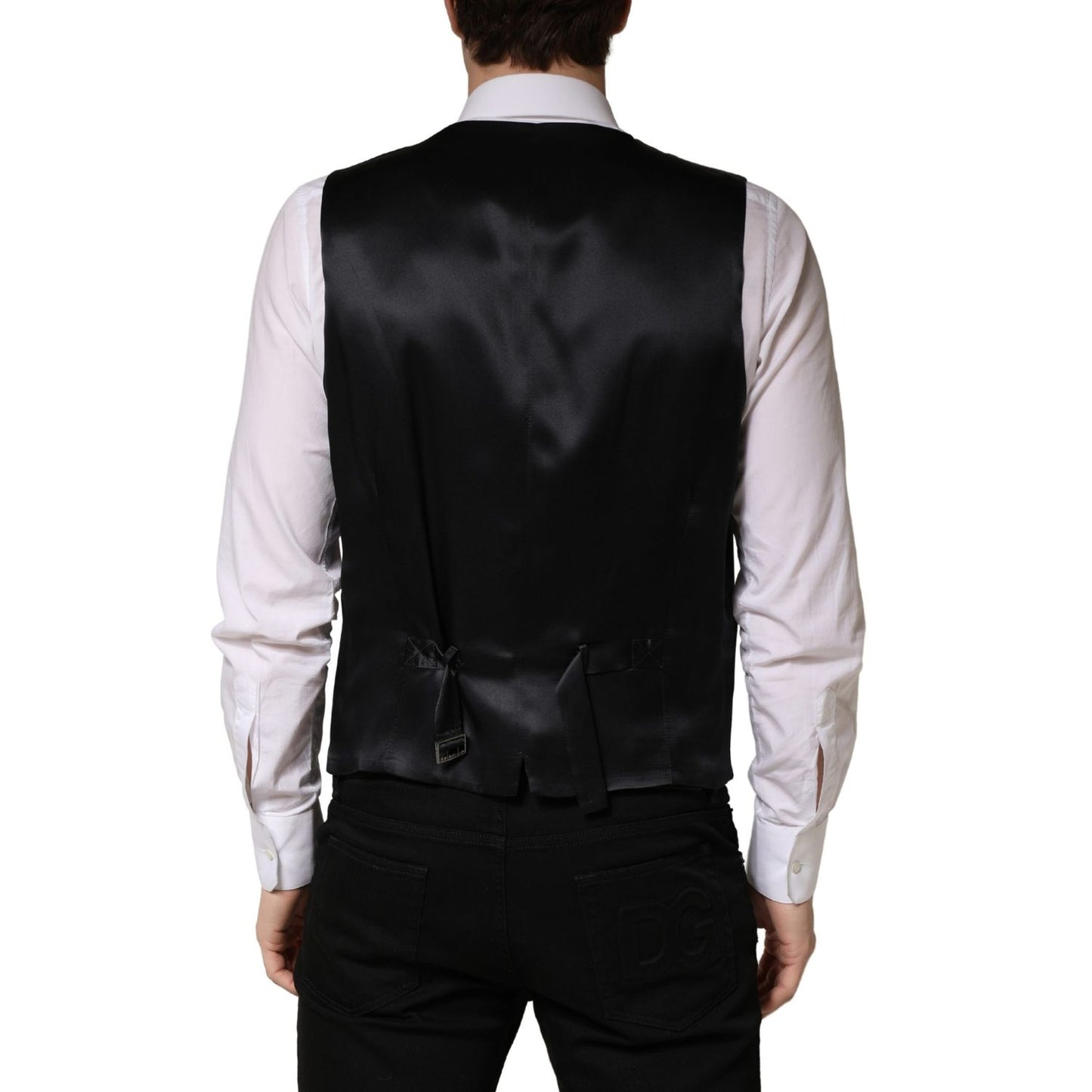 Dolce & Gabbana Black Wool Single Breasted Men Waistcoat Vest