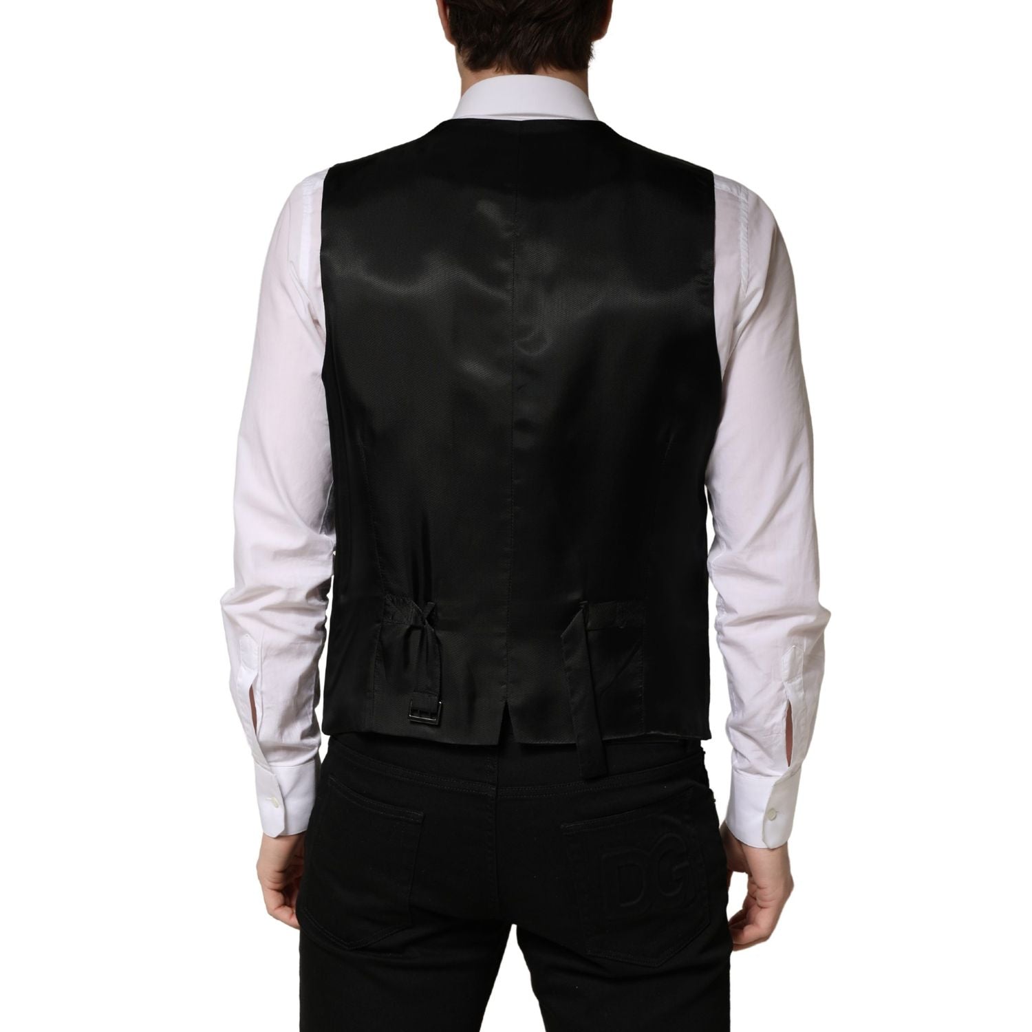 Dolce & Gabbana Black Wool Single Breasted Men Waistcoat Vest
