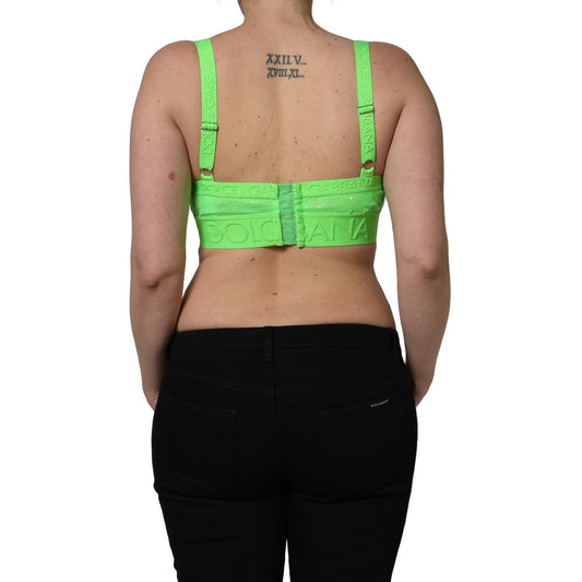 Dolce & Gabbana Neon Green Soft Cup Logo-Trim Bra Cropped Top