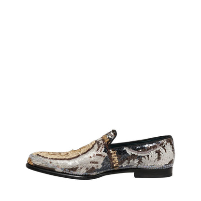 Dolce & Gabbana Multicolor Embroidered Sequin Loafers Shoes