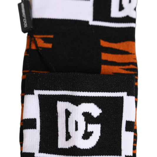 Dolce & Gabbana Orange Black Tiger Stripe Knee High Accessory Socks