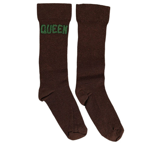 Dolce & Gabbana Brown Embroidered Cotton Mid Calf Accessory Socks