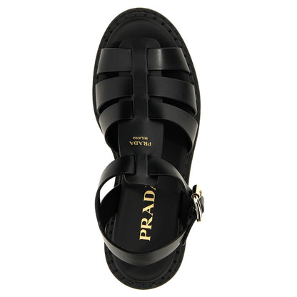 Prada Black Calfskin Flat Sandals