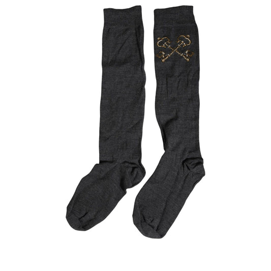 Dolce & Gabbana Dark Gray Wool Over The Calf Knee High Accessory Socks