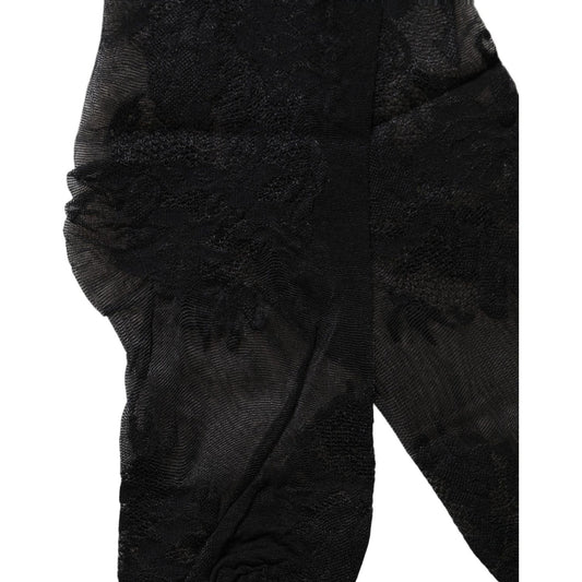 Dolce & Gabbana Black Floral Nylon Stretch Over The Calf Socks