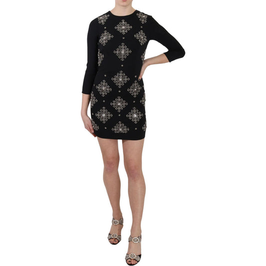 John Richmond Black Crystal Stretch Mini Shift Dress Dresses