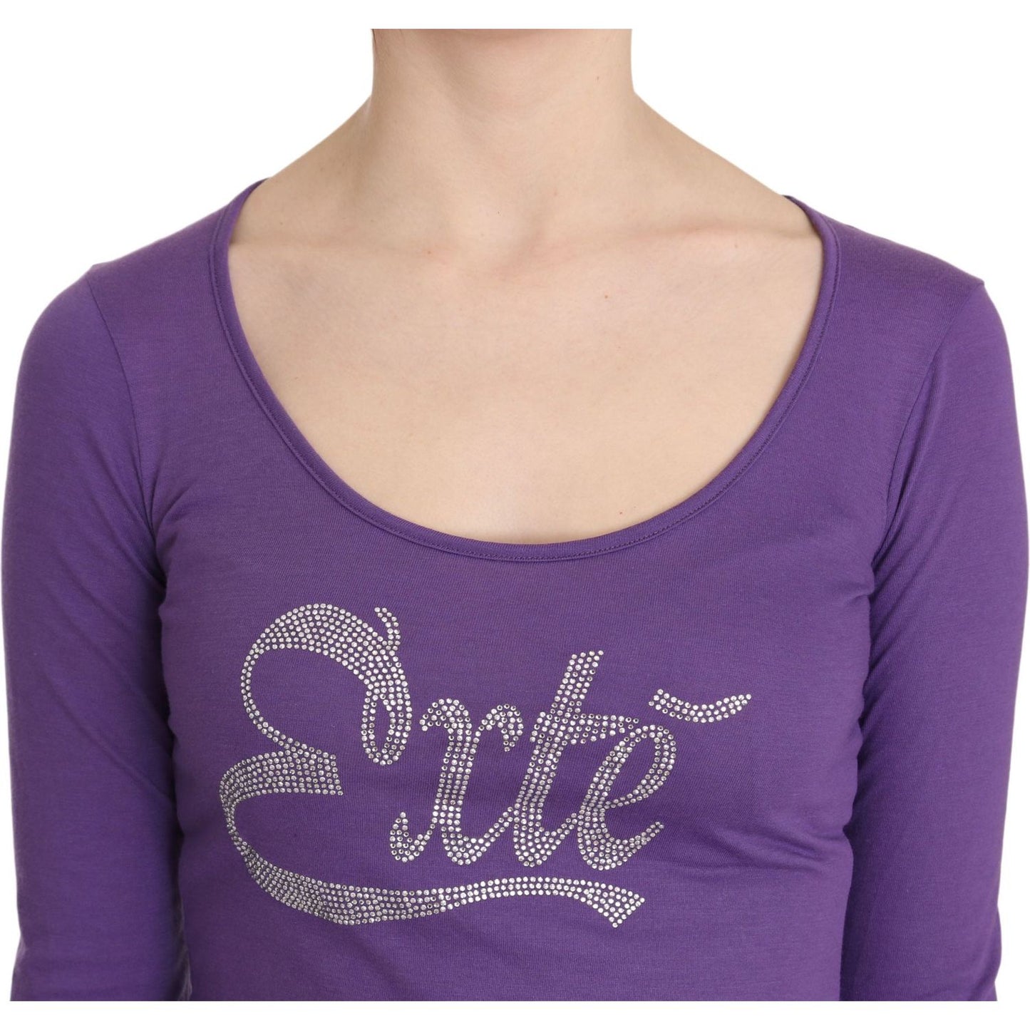 Exte Elegant Purple Crystal Embellished Long Sleeve Top Exte