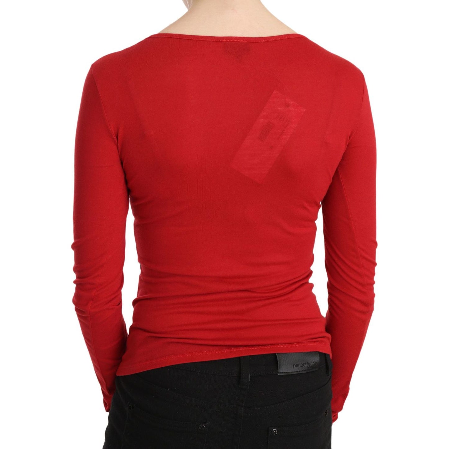 Exte Red Crystal Embellished Long Sleeve Top Exte