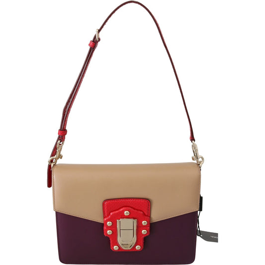 Dolce & Gabbana Purple Beige Red Leather Crossbody Purse Bag Purse