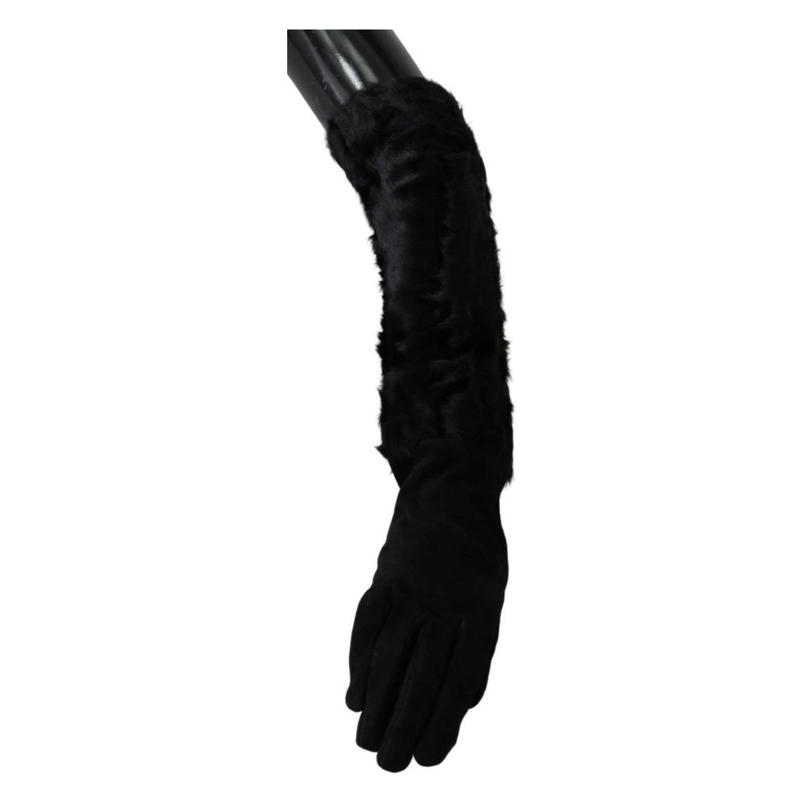Dolce & Gabbana Black Elbow Length Mitten Suede Fur Gloves Dolce & Gabbana