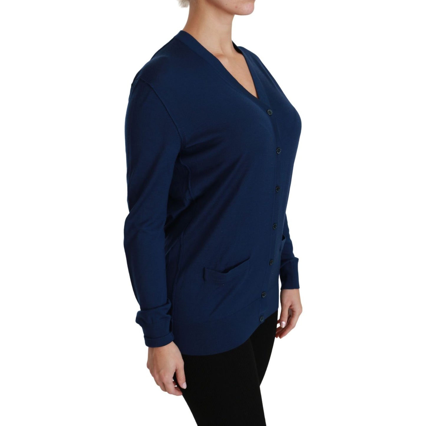 Dolce & Gabbana Blue Button Cardigan Virgin Wool Sweater