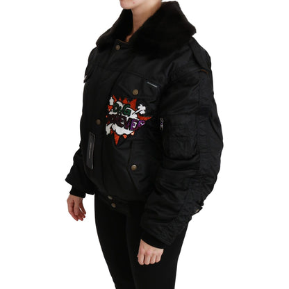 Dolce & Gabbana Black Queen Crown Sequined Bomber Jacket 1728,67345645728,Black,Bombers - Jackets & Coats - Clothing,Clothing,Dolce & Gabbana,IT36 | XS,Jackets & Coats - Clothing,Jackets & Coats - Women - Clothing,Material: 100% Nylon,New with tags,Women,