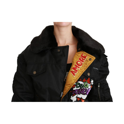 Dolce & Gabbana Black Queen Crown Sequined Bomber Jacket 1728,67345645728,Black,Bombers - Jackets & Coats - Clothing,Clothing,Dolce & Gabbana,IT36 | XS,Jackets & Coats - Clothing,Jackets & Coats - Women - Clothing,Material: 100% Nylon,New with tags,Women,