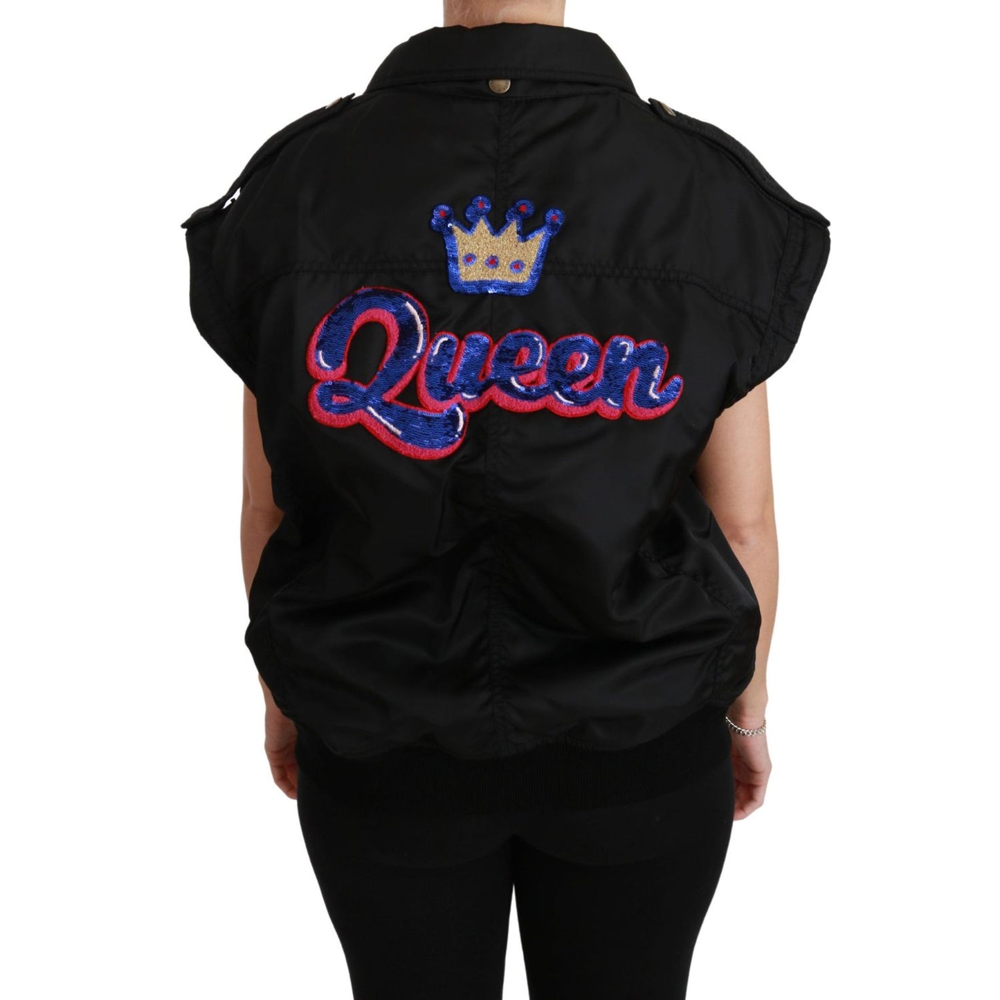 Dolce & Gabbana Black Queen Crown Sequined Bomber Jacket 1728,67345645728,Black,Bombers - Jackets & Coats - Clothing,Clothing,Dolce & Gabbana,IT36 | XS,Jackets & Coats - Clothing,Jackets & Coats - Women - Clothing,Material: 100% Nylon,New with tags,Women,