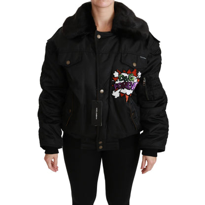 Dolce & Gabbana Black Queen Crown Sequined Bomber Jacket 1728,67345645728,Black,Bombers - Jackets & Coats - Clothing,Clothing,Dolce & Gabbana,IT36 | XS,Jackets & Coats - Clothing,Jackets & Coats - Women - Clothing,Material: 100% Nylon,New with tags,Women,