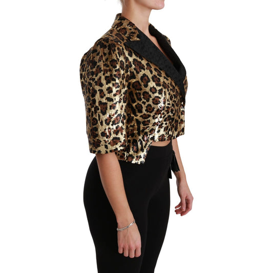 Dolce & Gabbana Gold Leopard Print Short Sleeve Blazer Coats & Jackets Dolce & Gabbana