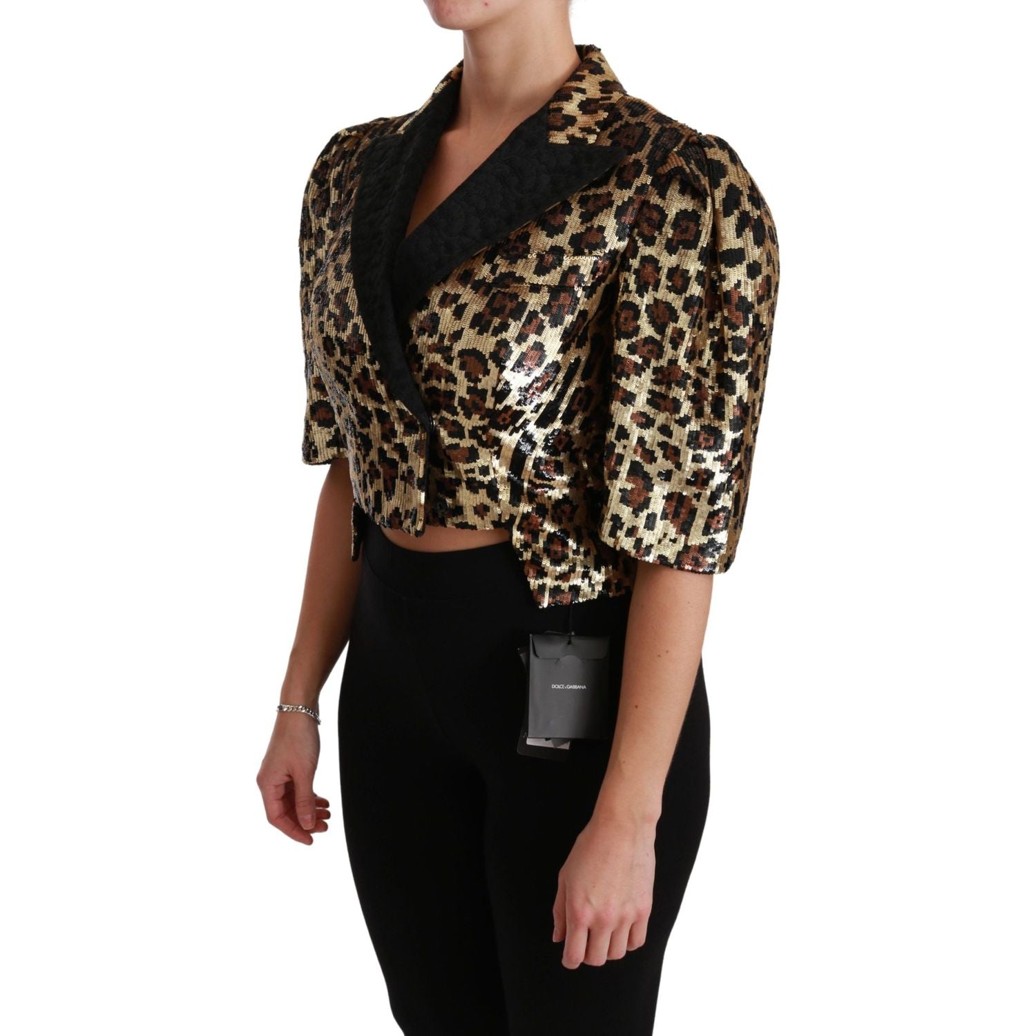 Dolce & Gabbana Blazer Gold Leopard Sequined Jacket