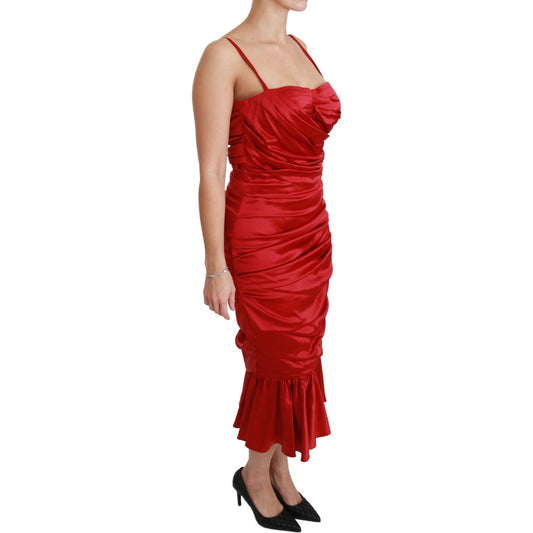 Dolce & Gabbana Exquisite Red Silk Fit and Flare Midi Dress Dolce & Gabbana