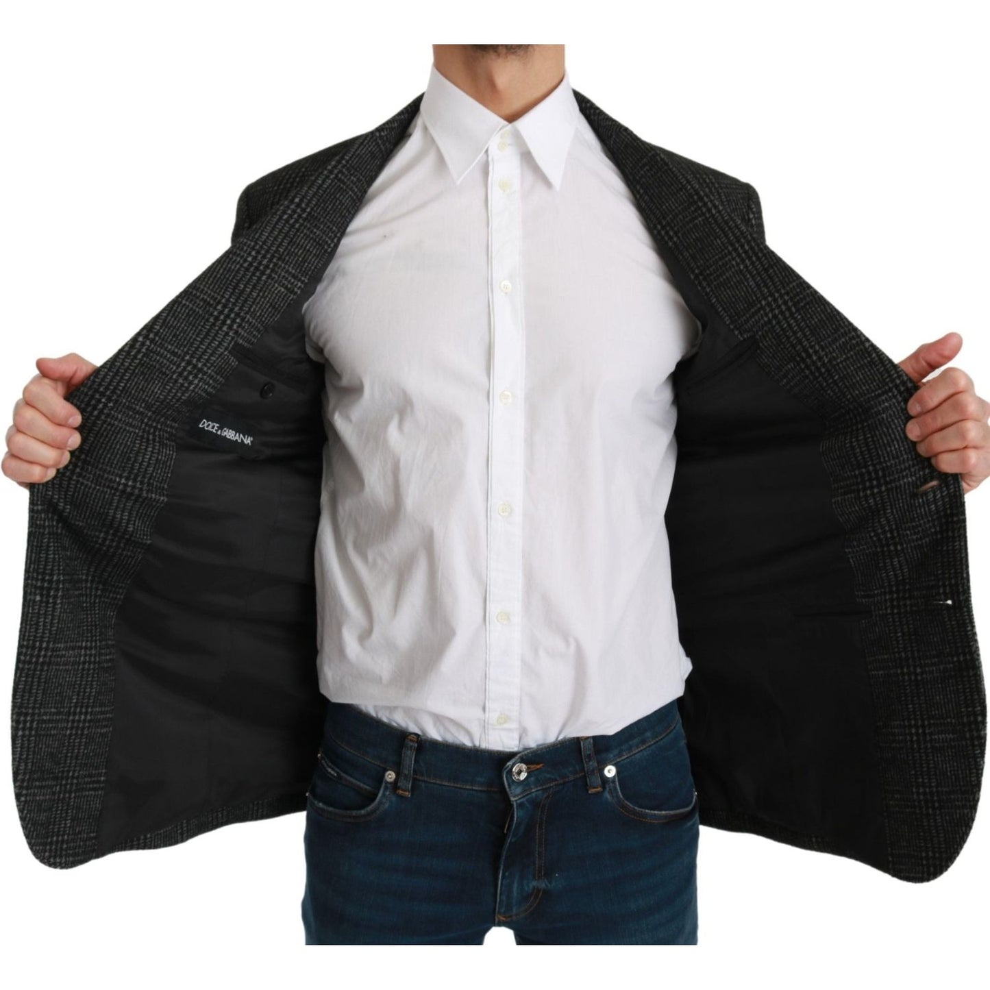 Dolce & Gabbana Gray Plaid Check Slim Fit Jacket Blazer Dolce & Gabbana