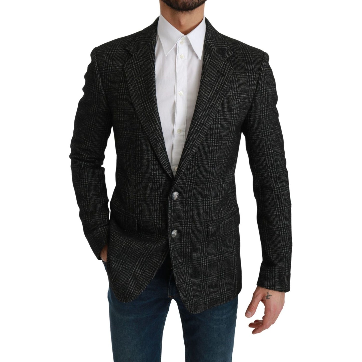 Dolce & Gabbana Gray Plaid Check Slim Fit Jacket Blazer Dolce & Gabbana