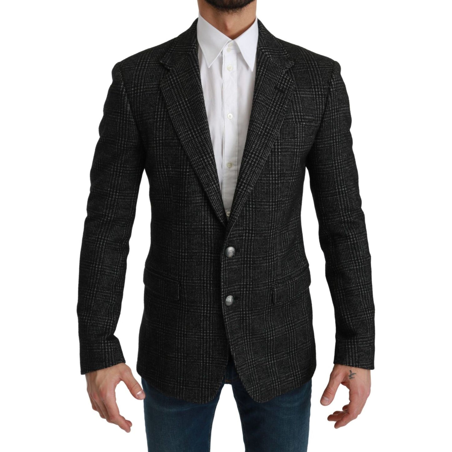 Dolce & Gabbana Gray Plaid Check Slim Fit Jacket Blazer Dolce & Gabbana