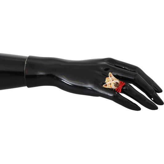 Dolce & Gabbana Gold Brass Resin Beige Dog Pet Branded Accessory Ring 1728,50% Brass,67345645728,Accessories,Category - Jewellery,Dolce & Gabbana,EU54 | US7,Gold,Jewellery - Accessories,Jewelry,Material: 50% Resin,Men,New with tags,Rings - Jewellery - Acc
